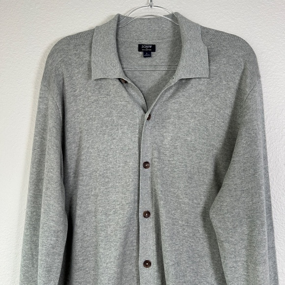 J. Crew Factory men size L cardigan sweater polo gray 100% cotton button front - Picture 2 of 15